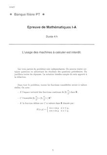 Mathématiques A 2001 Classe Prepa PT Banque Filière PT