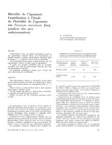 Hérédité de l Apomixie Contribution à l étude de l hérédité de l  apomixie sur Panicum maximum