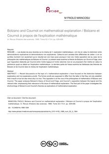 Bolzano and Cournot on mathematical explanation / Bolzano et Cournot à propos de l explication mathématique - article ; n°3 ; vol.52, pg 429-456