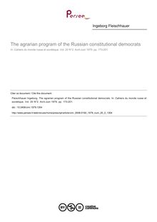 The agrarian program of the Russian constitutional democrats - article ; n°2 ; vol.20, pg 173-201