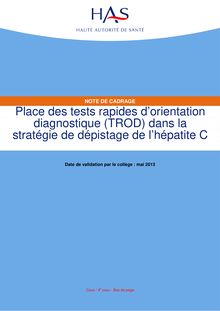 Place des tests rapides d’orientation diagnostique (TROD) dans la stratégie de dépistage de l’hépatite C