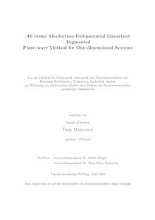 Ab initio all electron full potential linearized augmented plane wave method for one-dimensional systems [Elektronische Ressource] / vorgelegt von Yuriy Mokrousov