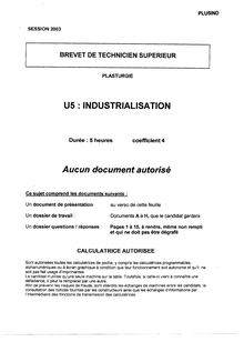 Industrialisation 2003 BTS Plasturgie