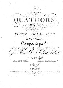 Partition violon, 3 quatuors pour flûte et cordes, Schneider, Georg Abraham par Georg Abraham Schneider