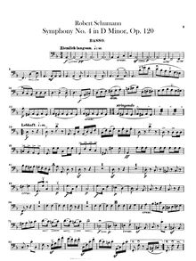 Partition Basses, Symphony No.4, Op.120, D minor, Schumann, Robert