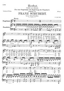 Partition voix + partition de piano, Herbst, D.945, Autumn, Schubert, Franz