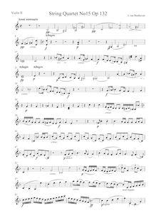 Partition violon 2, corde quatuor No.15, Op.132, A minor, Beethoven, Ludwig van