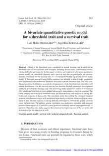 A bivariate quantitative genetic model for a threshold trait and a survival trait