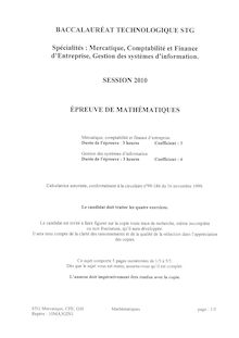 Sujet du bac STG 2010: Mathématiques MERC+CFE+GSI