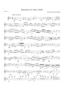 Partition violon 1, corde quatuor, C minor, Bishop, Henry Rowley