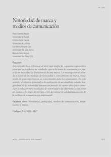 NOTORIEDAD DE MARCA Y MEDIOS DE COMUNICACIÓN (Brand notoriety and the communication media)