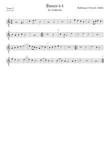 Partition ténor viole de gambe 2, octave aigu clef, pavanes et Galliards à 4 par Balthasar Fritsch