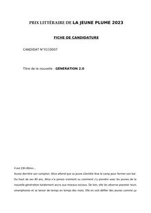 CANDIDAT N°X110007 - GÉNÉRATION 2.0