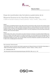 Essai de coordination des formations quaternaires de la Moyenne Durance et du Haut-Drac (Hautes-Alpes) - article ; n°2 ; vol.6, pg 145-161