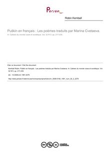 Puškin en français : Les poèmes traduits par Marina Cvetaeva. - article ; n°2 ; vol.32, pg 217-235