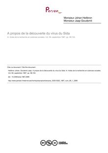 A propos de la découverte du virus du Sida - article ; n°1 ; vol.69, pg 98-104