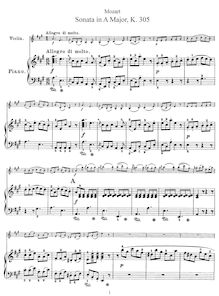 Partition complète et , partie, violon Sonata, A major par Wolfgang Amadeus Mozart