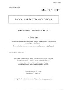 Allemand LV2 2008 S.T.G (Communication et Gestion des Ressources Humaines) Baccalauréat technologique