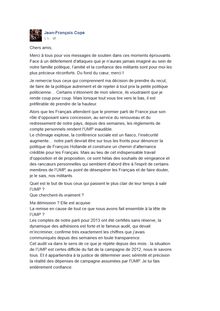 Affaire UMP - Lettre de Jean-François Copé sur Facebook