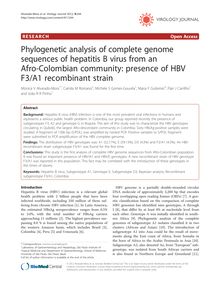 Phylogenetic analysis of complete genome sequences of hepatitis B virus from an Afro-Colombian community: presence of HBV F3/A1 recombinant strain