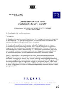 Conseil de l UE: Conclusions du Conseil sur les  orientations budgétaires pour 2014 