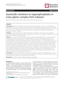 Insecticide resistance to organophosphates in Culex pipiens complex from Lebanon