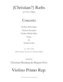 Partition violons I, Concerto, D major, Ræhs, Christian