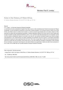 Kola in the History of West Africa. - article ; n°77 ; vol.20, pg 97-134