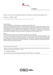 Cent ans de vie syndicale dans l industrie pharmaceutique en France, 1880-1980 - article ; n°253 ; vol.70, pg 115-123