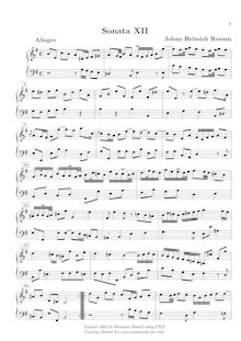 Partition X, Sonata en E minor, 12 clavecin sonates ou , Roman, Johan Helmich