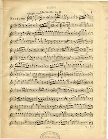 Partition clarinette , partie (B♭), Septet pour Piano, vents et cordes