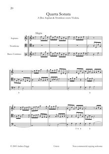 Partition complète, Quarta Sonata A Doi. Sopran & Trombon overo Violeta