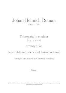 Partition Basso continuo, Trio Sonata en G minor, G minor, Roman, Johan Helmich