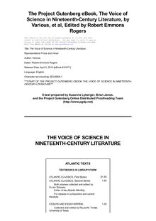 The Voice of Science in Nineteenth-Century Literature - Representative Prose and Verse