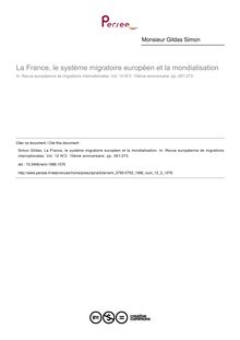 La France, le système migratoire européen et la mondialisation - article ; n°2 ; vol.12, pg 261-273