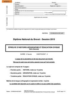 Sujet BREVET 2015 Histoire - Géographie - Education Civique