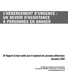 L hébergement d urgence : un devoir d assistance à personne en danger - 10ème rapport du Haut Comité pour le logement des personnes défavorisées