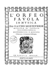 Partition complète, L’Orfeo, Favola in musica, Monteverdi, Claudio
