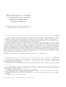 Etude préliminaire sur l écologie et la systématique des triatomes (Hemiptera, Reduviidae) de Guyane