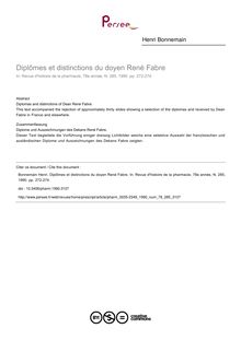 Diplômes et distinctions du doyen René Fabre - article ; n°285 ; vol.78, pg 272-274