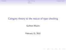 Contents Type checking Category theory