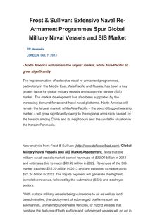 Frost & Sullivan: Extensive Naval Re-Armament Programmes Spur Global Military Naval Vessels and SIS Market