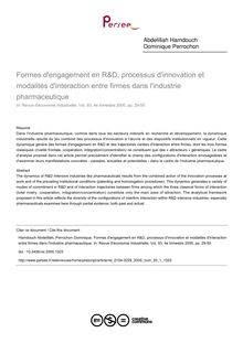 Formes d engagement en R&D, processus d innovation et modalités d interaction entre firmes dans l industrie pharmaceutique - article ; n°1 ; vol.93, pg 29-50