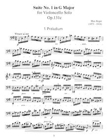 Partition  No.1 en G Major, 3  pour Solo violoncelle, Op.131c, 3 Suites Opus 131c for Violoncello Solo