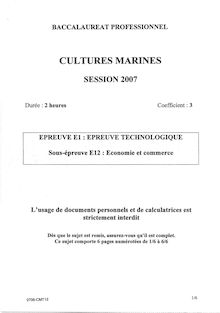 Economie et commerce 2007 Bac Pro - Cultures marines