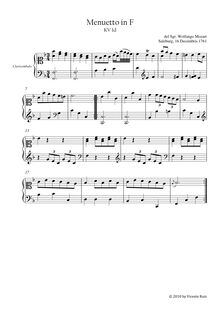 Partition complète, Minuet, F major, Mozart, Wolfgang Amadeus