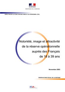 Notoriété, image et attractivité de la Réserve opérationnelle auprès des Français de 18 à 39 ans