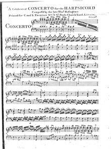 Partition clavier, A Celebrated Concerto pour pour Harpsicord, D major