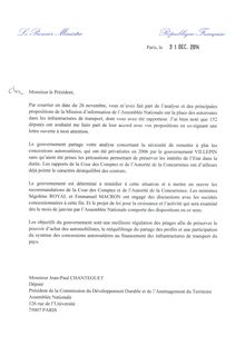 Autoroutes - Lettre de M. Valls -  l éventuelle résiliation des concessions reportée à 2017