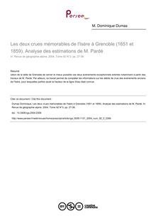 Les deux crues mémorables de l Isère à Grenoble (1651 et 1859). Analyse des estimations de M. Pardé - article ; n°3 ; vol.92, pg 27-38